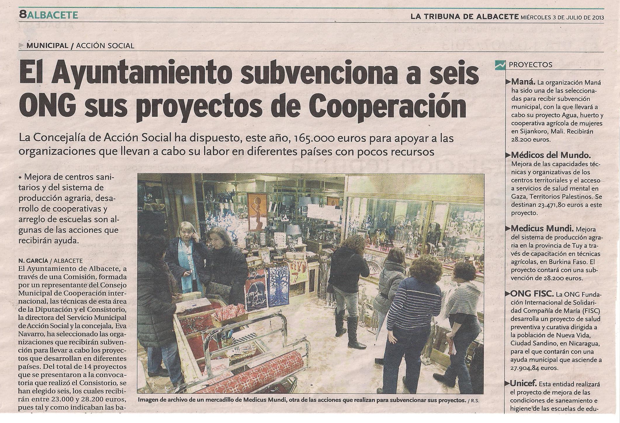 El Ayuntamiento retoma la ayuda a cooperación internacional