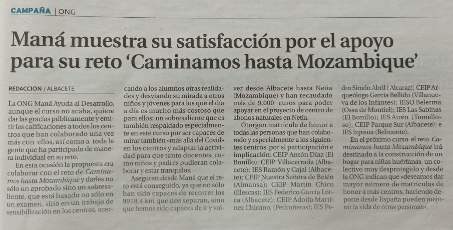 Proyecto Caminamos Mozambique - La Tribuna 2021