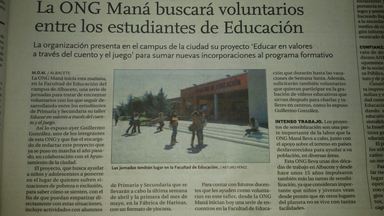 ONG Maná busca voluntarios entre estudiantes de Educación