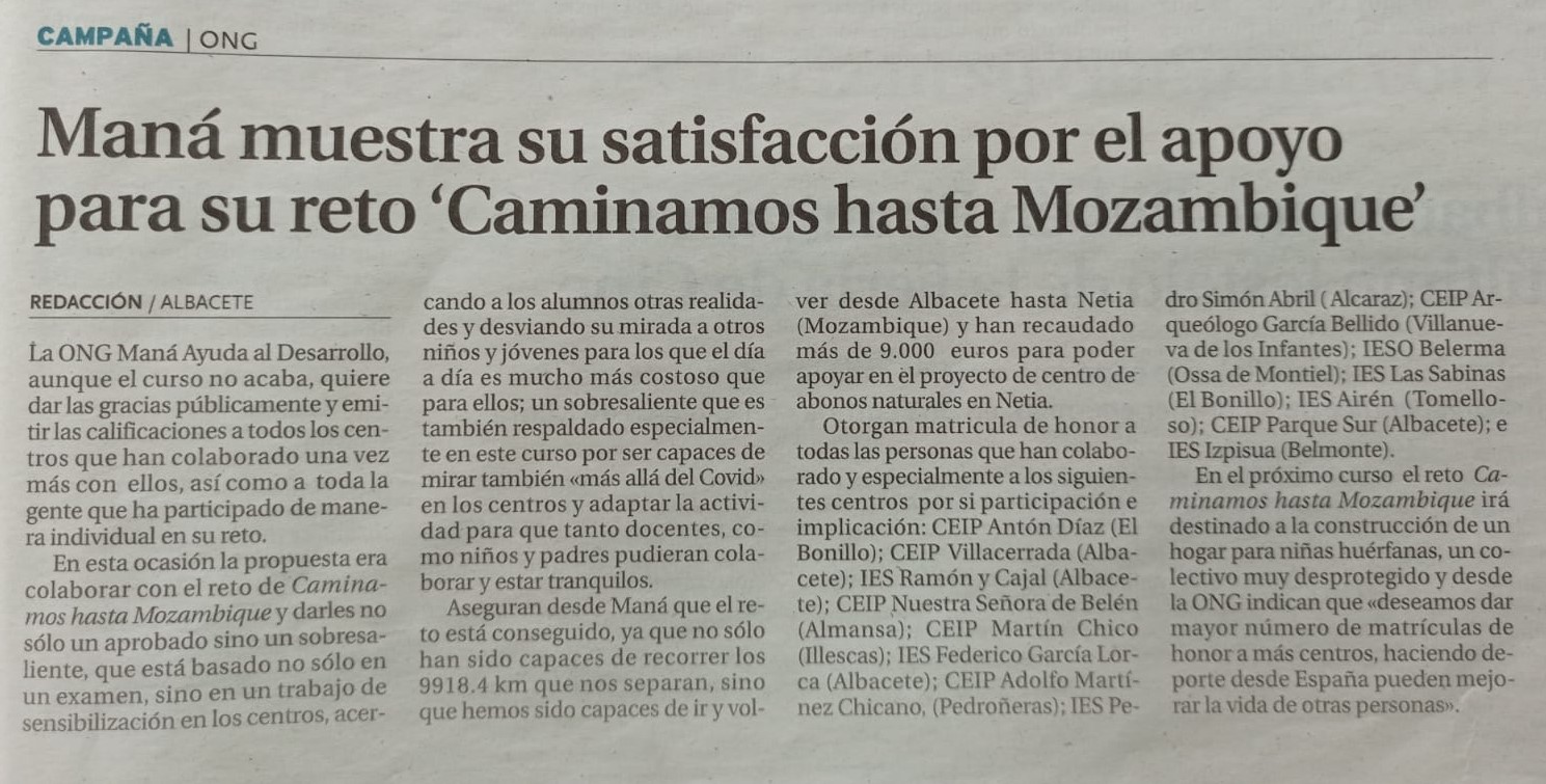 Proyecto Caminamos Mozambique - La Tribuna 2021